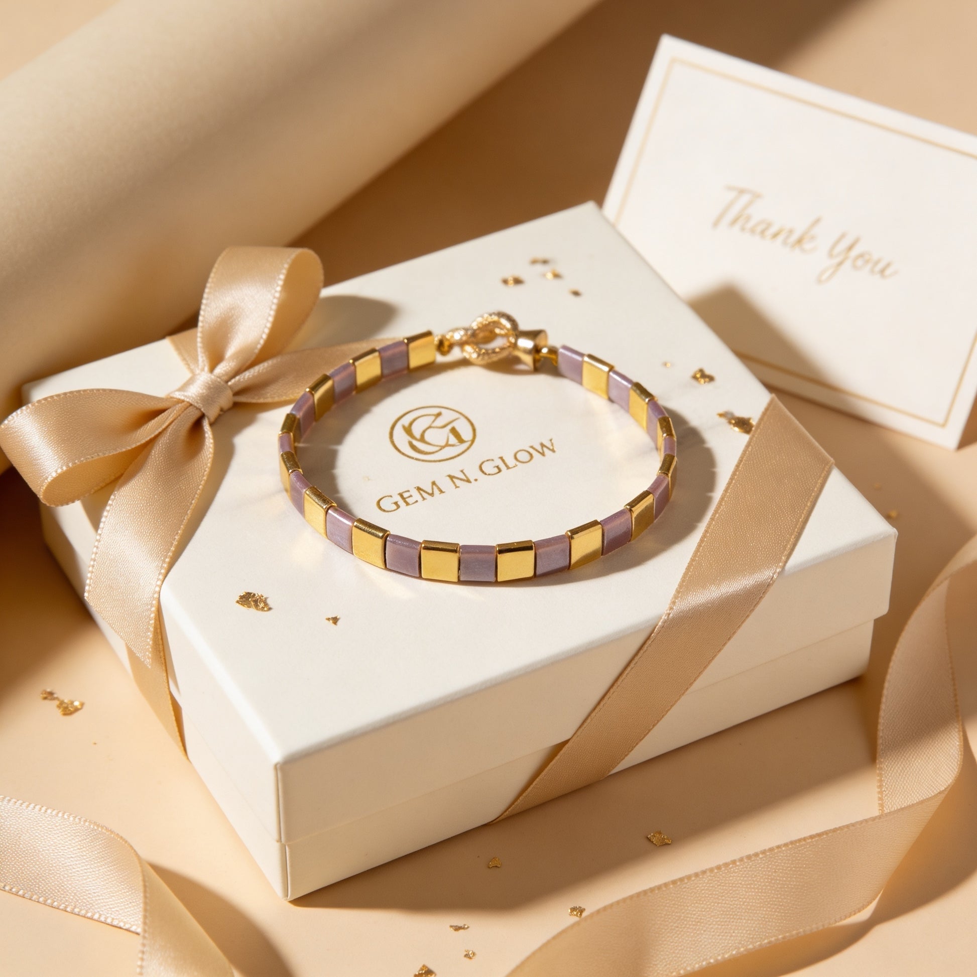 Silk Line  Bracelet - Handmade Lilac Gold Tila Jewelry Gem N Glow by Natali