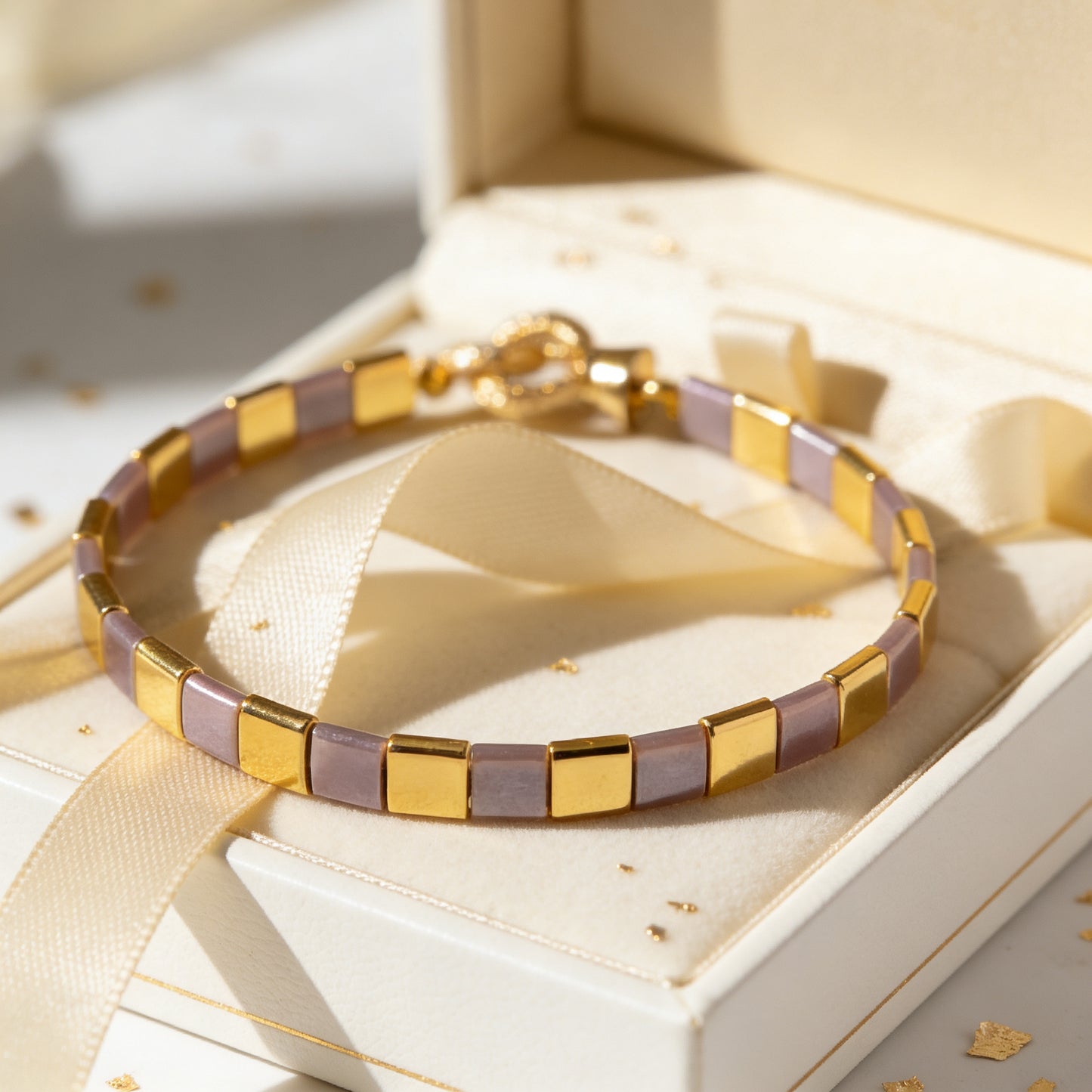 Silk Line  Bracelet - Handmade Lilac Gold Tila Jewelry Gem N Glow by Natali