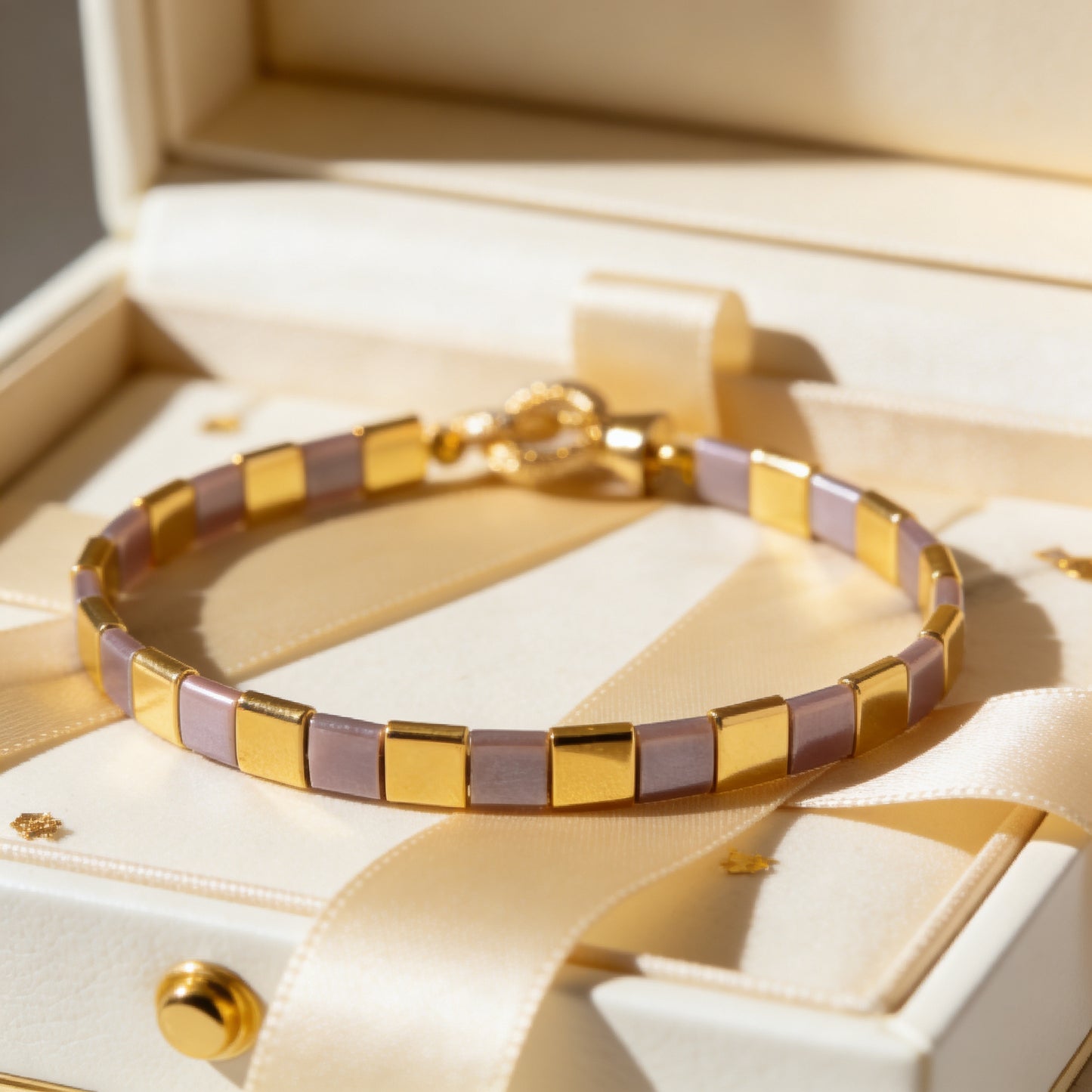 Silk Line  Bracelet - Handmade Lilac Gold Tila Jewelry Gem N Glow by Natali
