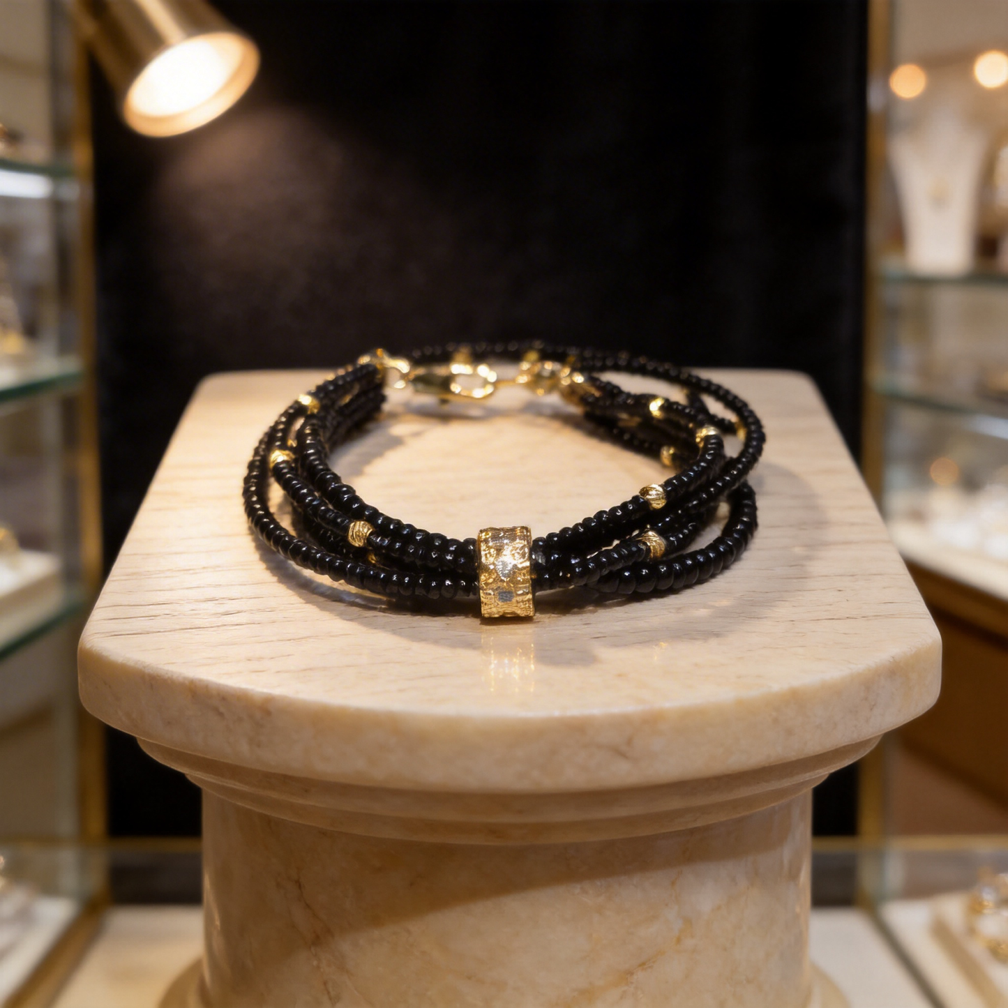 Eclipse Miyuki Set | Black Seed Bead Layered Jewelry with Gold Accents