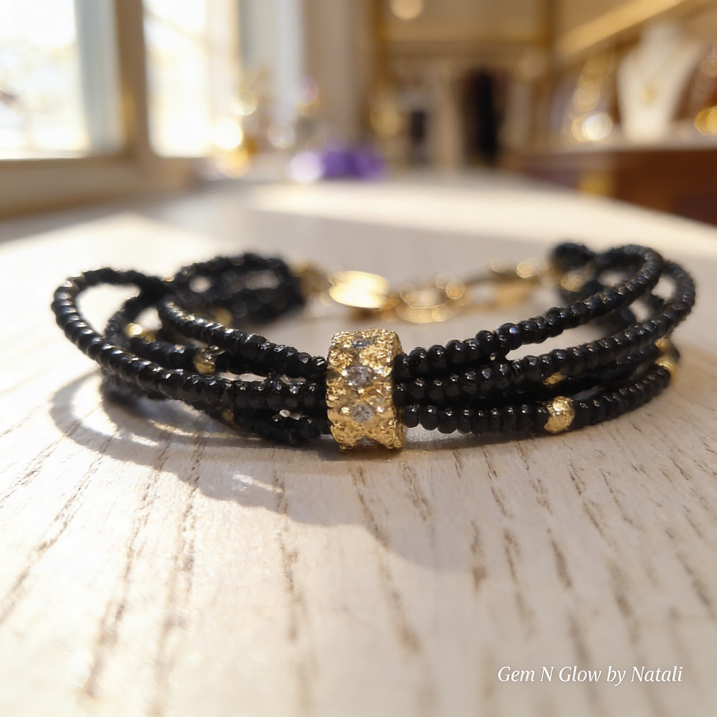 Eclipse Miyuki Set | Black Seed Bead Layered Jewelry with Gold Accents