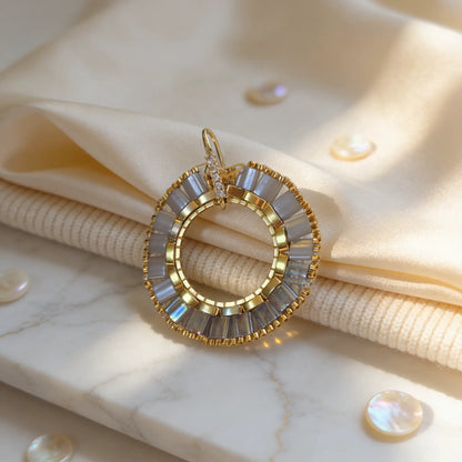 Ivory Halo Earrings | Gold Miyuki Hoop Jewelry - Gemnglow